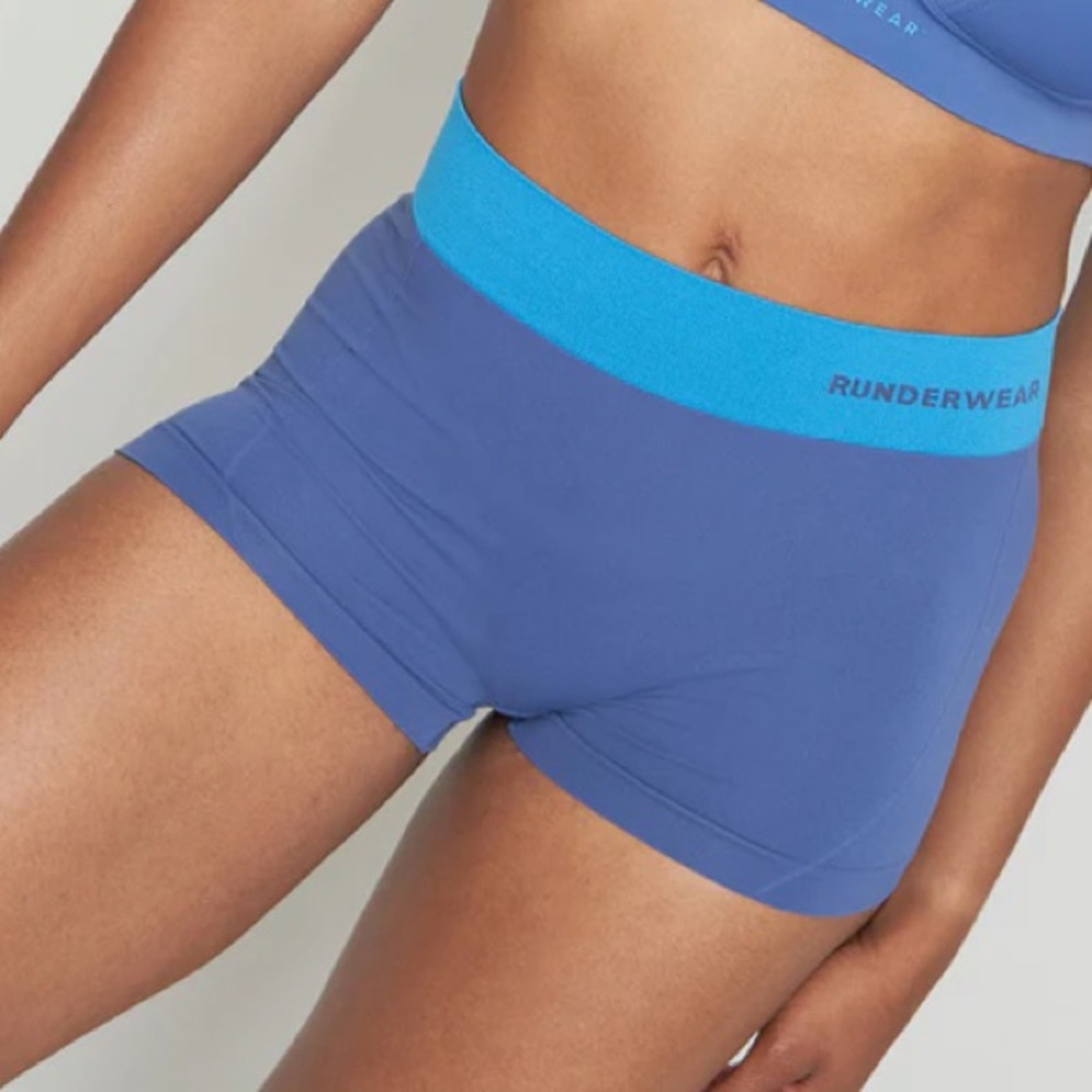 Runderwear Women's Blue Boyshort with Contrast Waistband
